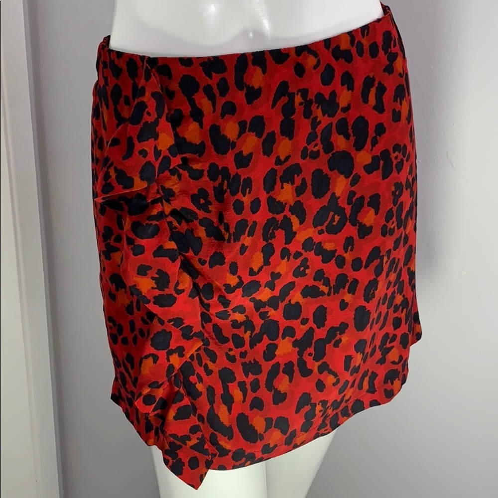 Zara Red Ruffle Leopard Animal print Skirt